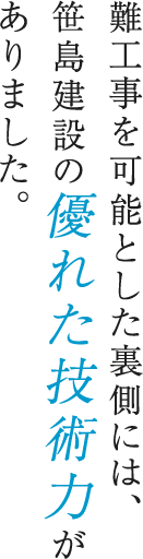 難工事を可能とした裏側には、笹島建設の優れた技術力がありました。